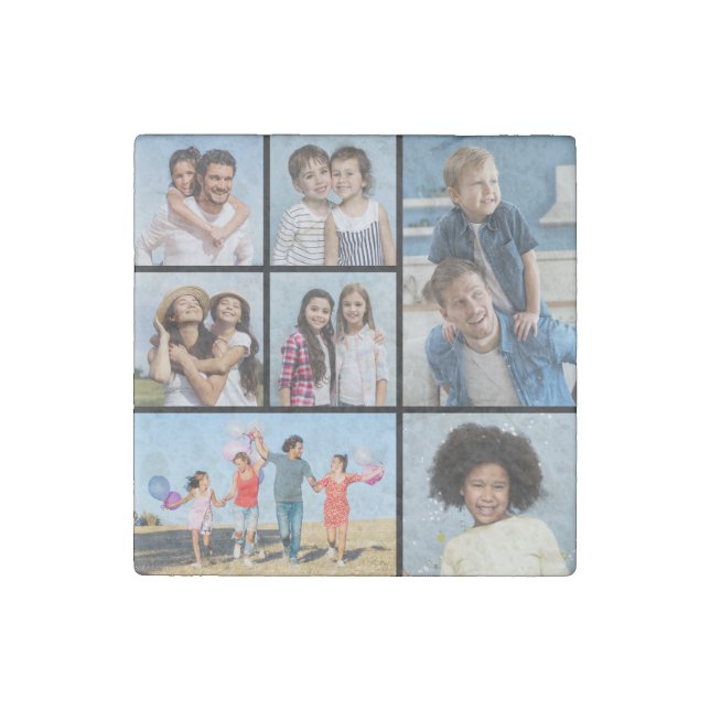 Create Your Own 7 Photo Collage  Stone Magnet (Front)