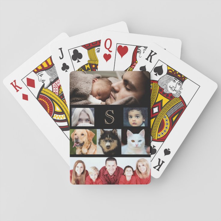 Create your Own 7 Photo Collage with Monogram Playing Cards | Zazzle