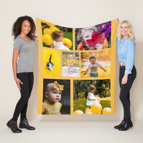 Create Your Own 7 Photo Collage Yellow  Fleece Blanket