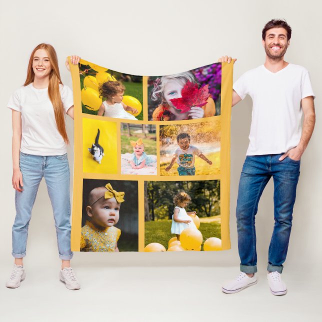 Create Your Own 7 Photo Collage Yellow  Fleece Blanket (In Situ)
