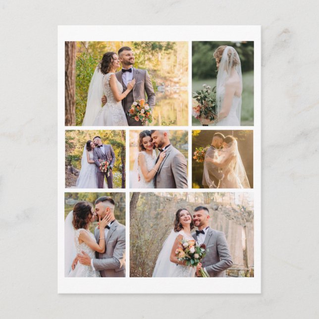Create Your Own 7 Photo Wedding Collage Holiday Postcard (Front)