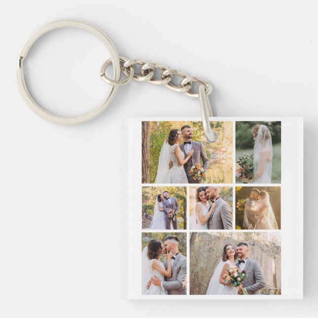 Create Your Own 7 Photo Wedding Collage Keychain (Front)