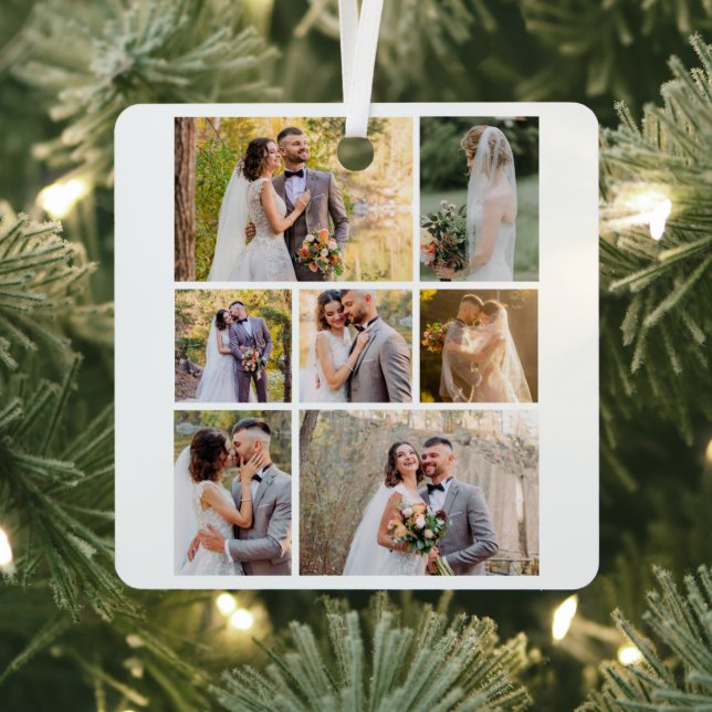 Create Your Own 7 Photo Wedding Collage Metal Ornament (Insitu)
