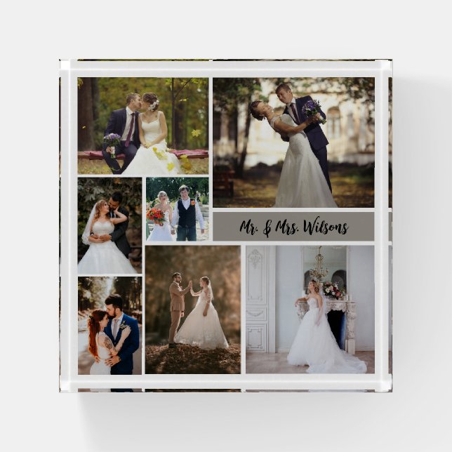 Create Your Own 7-Photo Wedding Collage Paperweight (Front)