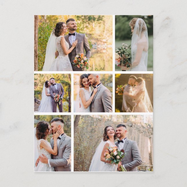 Create Your Own 7 Photo Wedding Collage Postcard (Front)