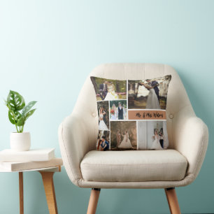 Create Your Own 7-Photo Wedding Collage Throw Pillow