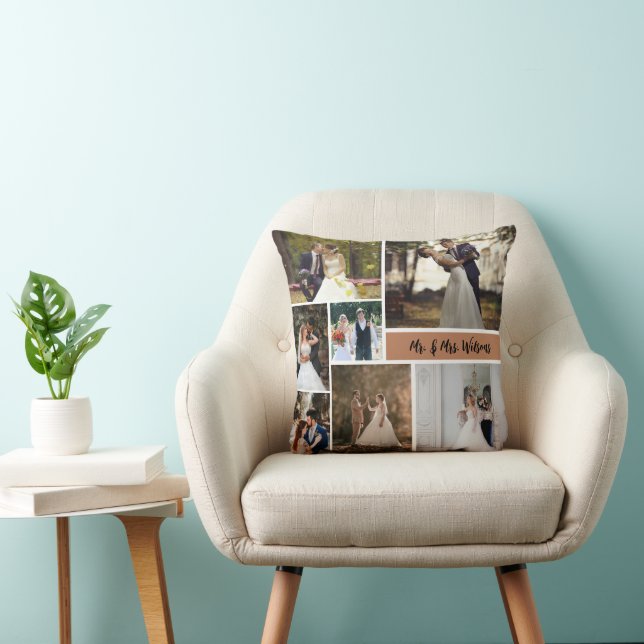 Create Your Own 7-Photo Wedding Collage Throw Pillow (Chair)