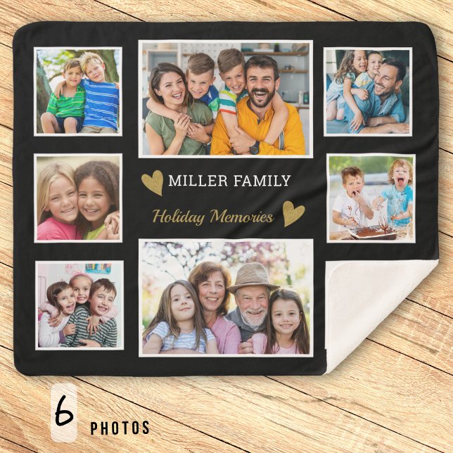 Create Your Own 8 Family Photo Collage Black Sherpa Blanket (Creator Uploaded)