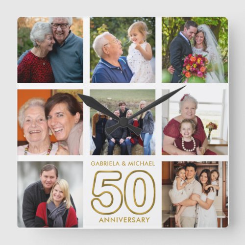 Create Your Own 8 Photo Collage 50th Anniversary Square Wall Clock