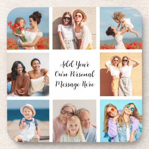 Create Your Own 8 Photo Collage Add Your Greeting Beverage Coaster