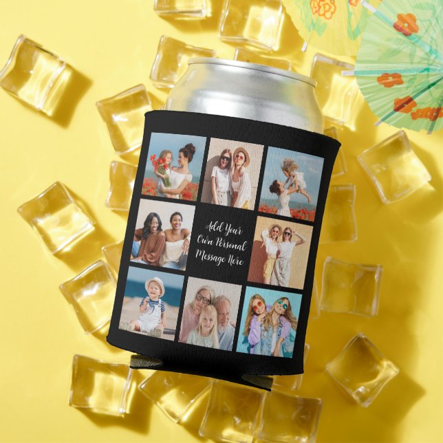 Create Your Own 8 Photo Collage Add Your Greeting Can Cooler (In Situ Summer)