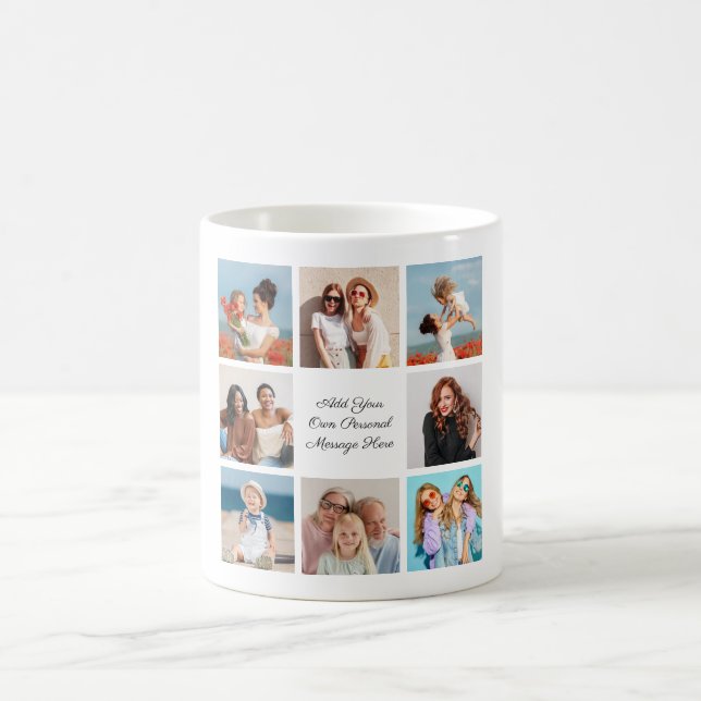 Create Your Own 8 Photo Collage Add Your Greeting Coffee Mug (Center)