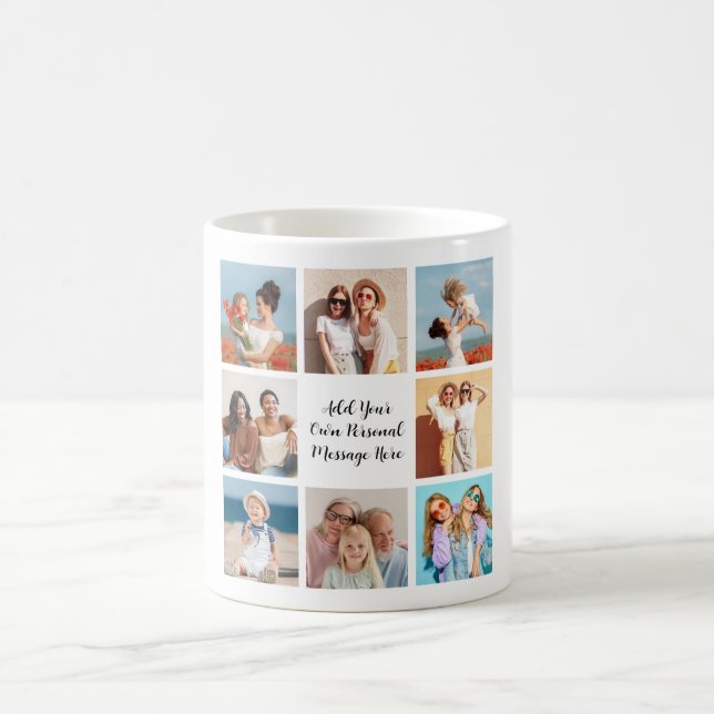 Create Your Own 8 Photo Collage Add Your Greeting Coffee Mug (Center)