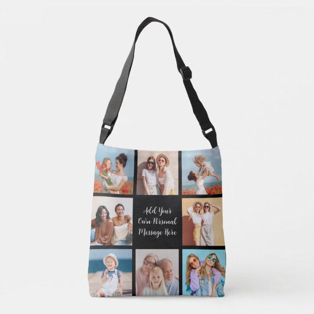 Create Your Own 8 Photo Collage Add Your Greeting Crossbody Bag (Back)
