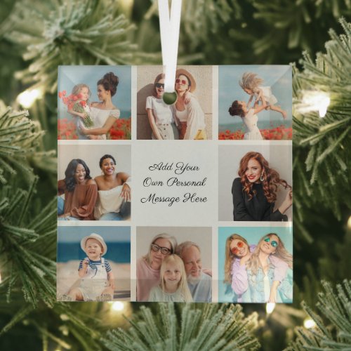 Create Your Own 8 Photo Collage Add Your Greeting Glass Ornament