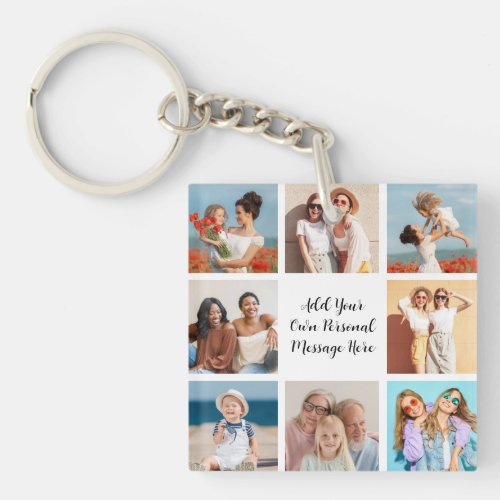 Create Your Own 8 Photo Collage Add Your Greeting Keychain