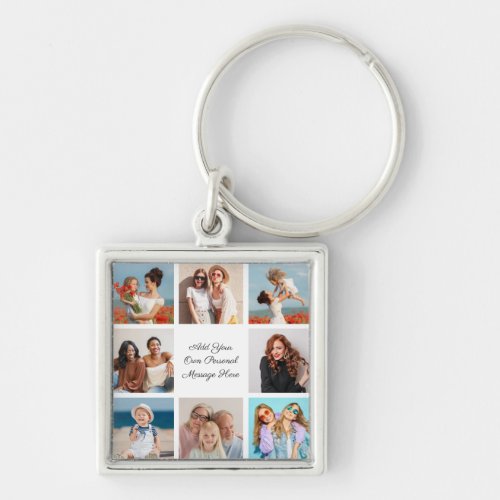 Create Your Own 8 Photo Collage Add Your Greeting Keychain