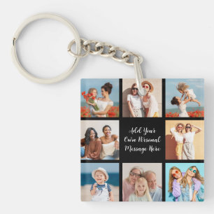 Create Your Own 8 Photo Collage Add Your Greeting Keychain