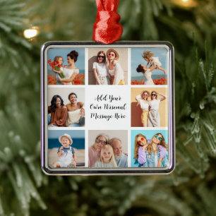 Create Your Own 8 Photo Collage Add Your Greeting Metal Ornament