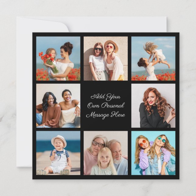 Create Your Own 8 Photo Collage Add Your Greeting Note Card (Front)