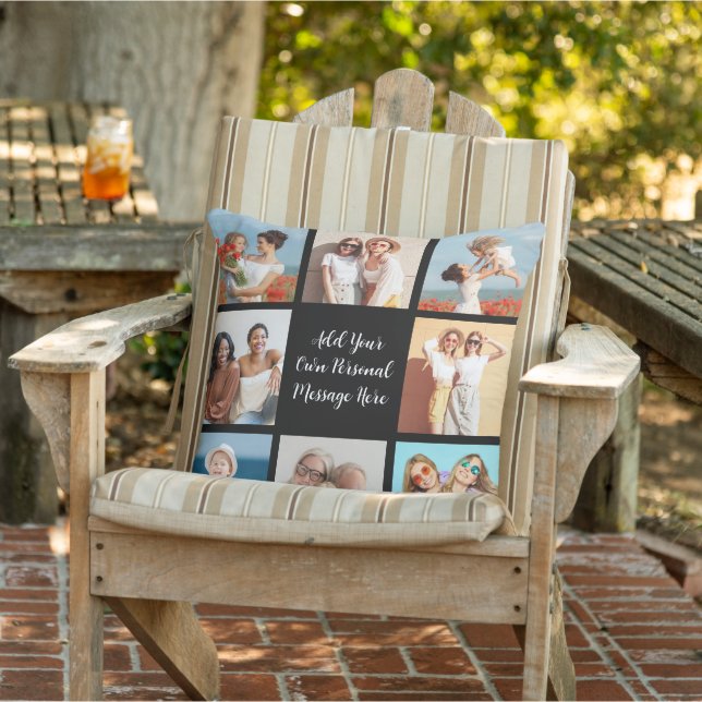Create Your Own 8 Photo Collage Add Your Greeting Outdoor Pillow (Chair)