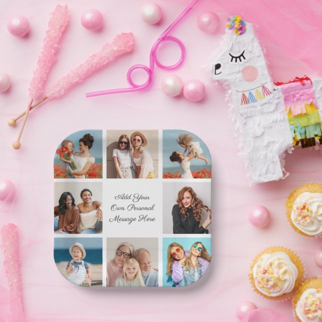 Create Your Own 8 Photo Collage Add Your Greeting Paper Plates (Party)