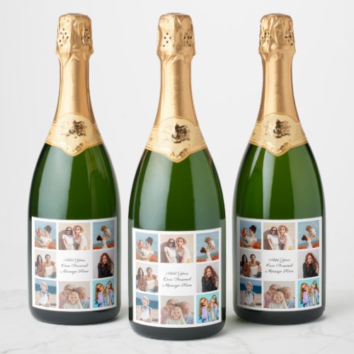 Create Your Own 8 Photo Collage Add Your Greeting Sparkling Wine Label