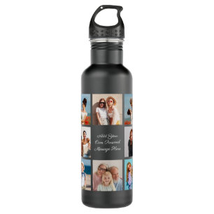 Create Your Own 8 Photo Collage Add Your Greeting Stainless Steel Water Bottle