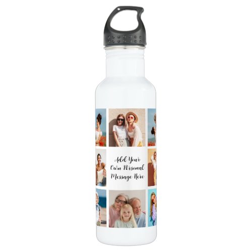 Create Your Own 8 Photo Collage Add Your Greeting Stainless Steel Water Bottle