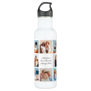 Create Your Own 8 Photo Collage Add Your Greeting Stainless Steel Water Bottle