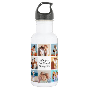 Create Your Own 8 Photo Collage Add Your Greeting Stainless Steel Water Bottle