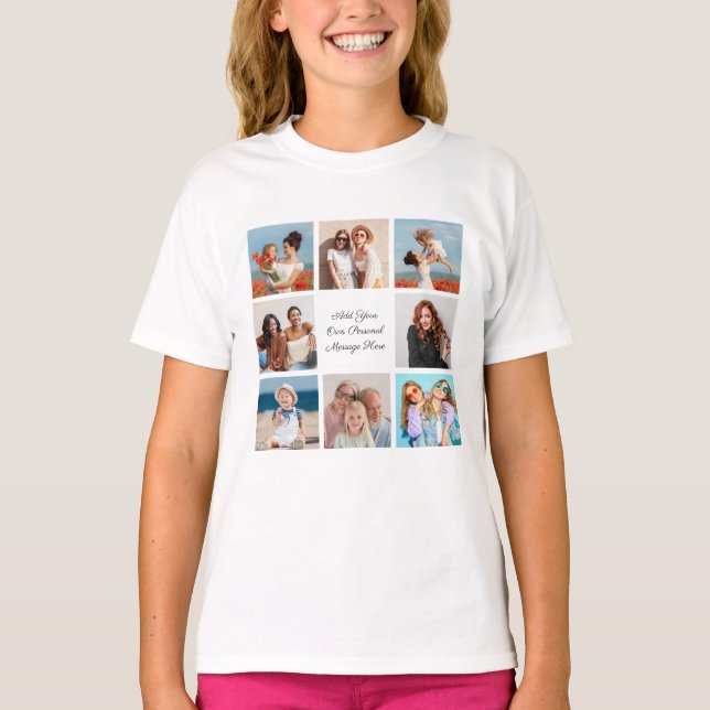 Create Your Own 8 Photo Collage Add Your Greeting T-Shirt (Front)