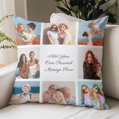 Create Your Own 8 Photo Collage Add Your Greeting Throw Pillow