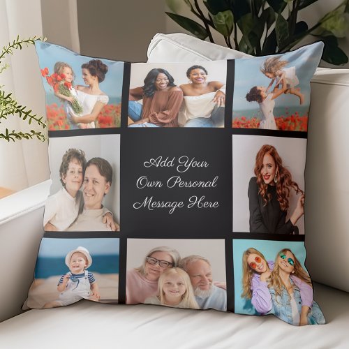 Create Your Own 8 Photo Collage Add Your Greeting Throw Pillow