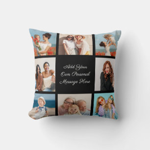 Create Your Own 8 Photo Collage Add Your Greeting Throw Pillow