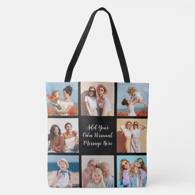 Create Your Own 8 Photo Collage Add Your Greeting Tote Bag (Front)