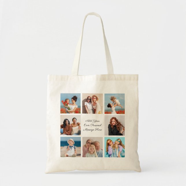 Create Your Own 8 Photo Collage Add Your Greeting Tote Bag (Front)