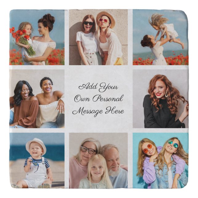 Create Your Own 8 Photo Collage Add Your Greeting Trivet (Front)