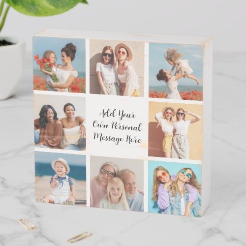 Create Your Own 8 Photo Collage Add Your Greeting Wooden Box Sign