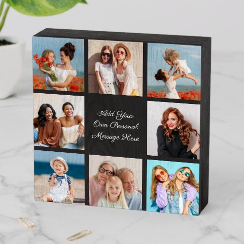 Create Your Own 8 Photo Collage Add Your Greeting Wooden Box Sign