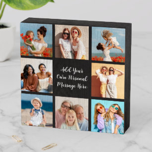 Create Your Own 8 Photo Collage Add Your Greeting Wooden Box Sign