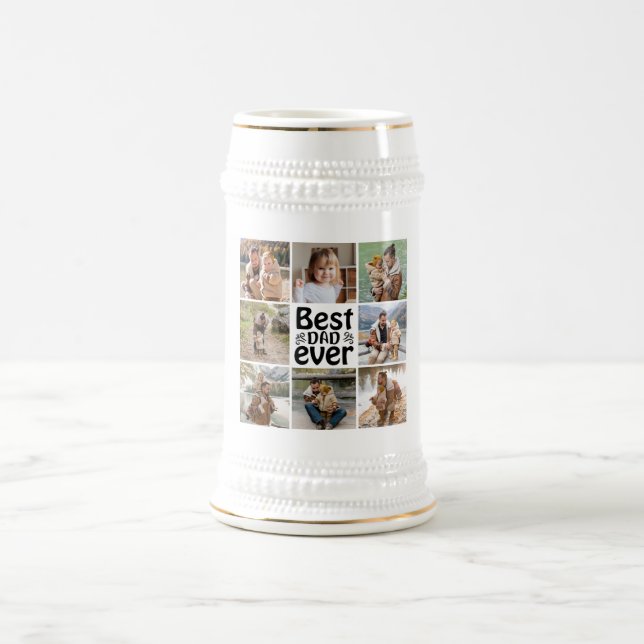 Create Your Own 8 Photo Collage Best Dad Ever Beer Stein (Center)