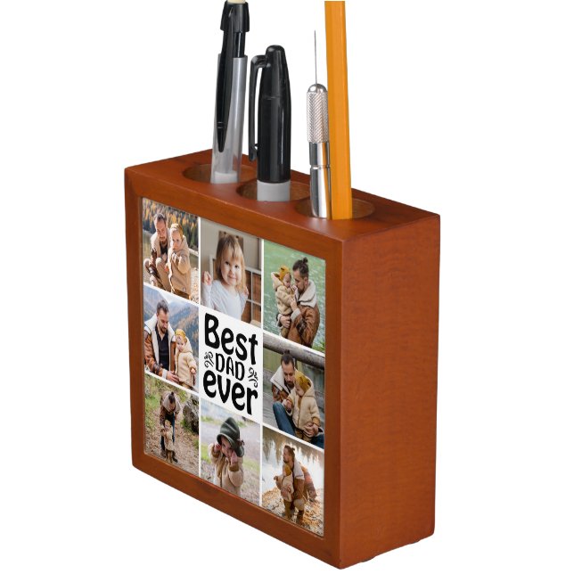 Create Your Own 8 Photo Collage Best Dad Ever Desk Organizer (In Situ)