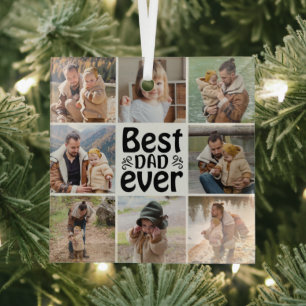 Create Your Own 8 Photo Collage Best Dad Ever Glass Ornament