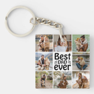 Create Your Own 8 Photo Collage Best Dad Ever Keychain