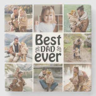 Create Your Own 8 Photo Collage Best Dad Ever Stone Coaster