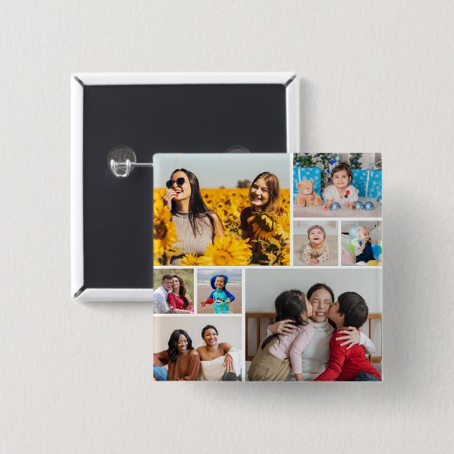 Create Your Own 8 Photo Collage Button (Front & Back)