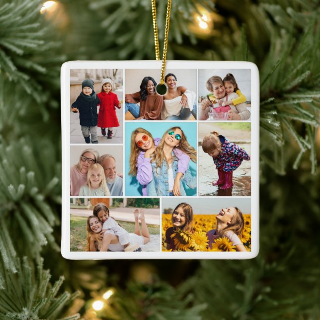 Create Your Own 8 Photo Collage Ceramic Ornament (Tree)