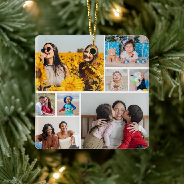 Create Your Own 8 Photo Collage Ceramic Ornament (Tree)
