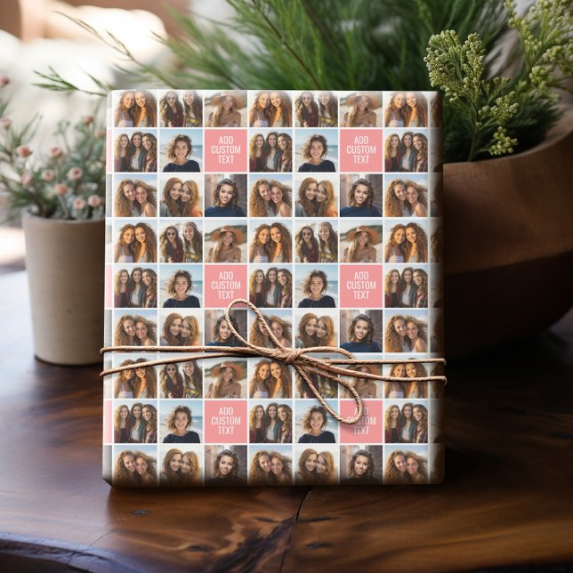 Create Your Own 8 Photo Collage Custom Monogram Wrapping Paper (Personalized Photo Wrapping Paper)